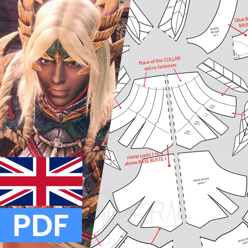 Preview of all printable patterns to make Zinogre breastplate - Monster Hunter